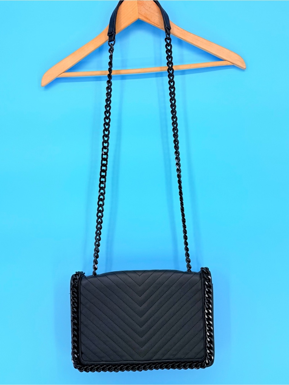 Aldo Greenwald Quilted Crossbody Bag Black Medium Chevron Chain Edgy Purse